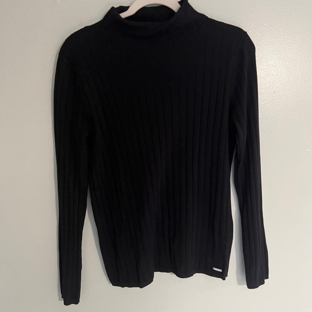 Calvin Klein Black Mock Neck Ribbed Knit Long Sleeve Sweater M capsule minimal